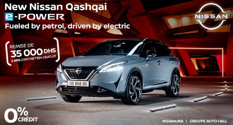 Profitez des e-POWER Days Nissan Maroc ! Bénéficiez d'un financement à 0%, d'une remise exceptionnelle et de 2 ans de maintenance gratuite sur le Qashqai e-POWER. L'occasion idéale de passer à la mobilité électrique en toute sérénité.